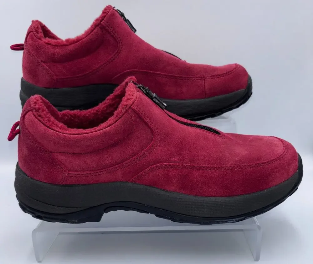 L.L.Bean Athletic Shoes Women's Red Suede Sherpa Lined Zip Slip On 8.5 M